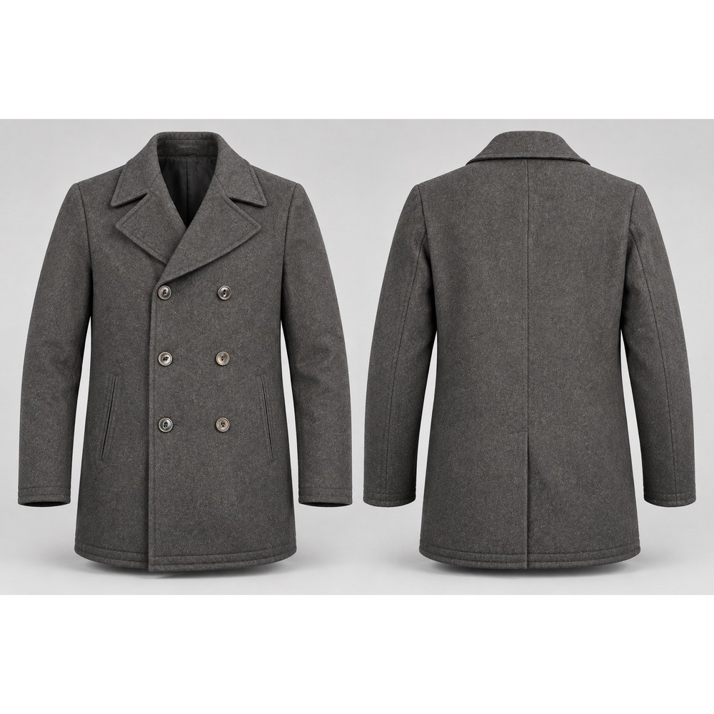 7 Diamonds Wool Pea Coat Men's XL Black Full  Button Up Jacket Double Breasted